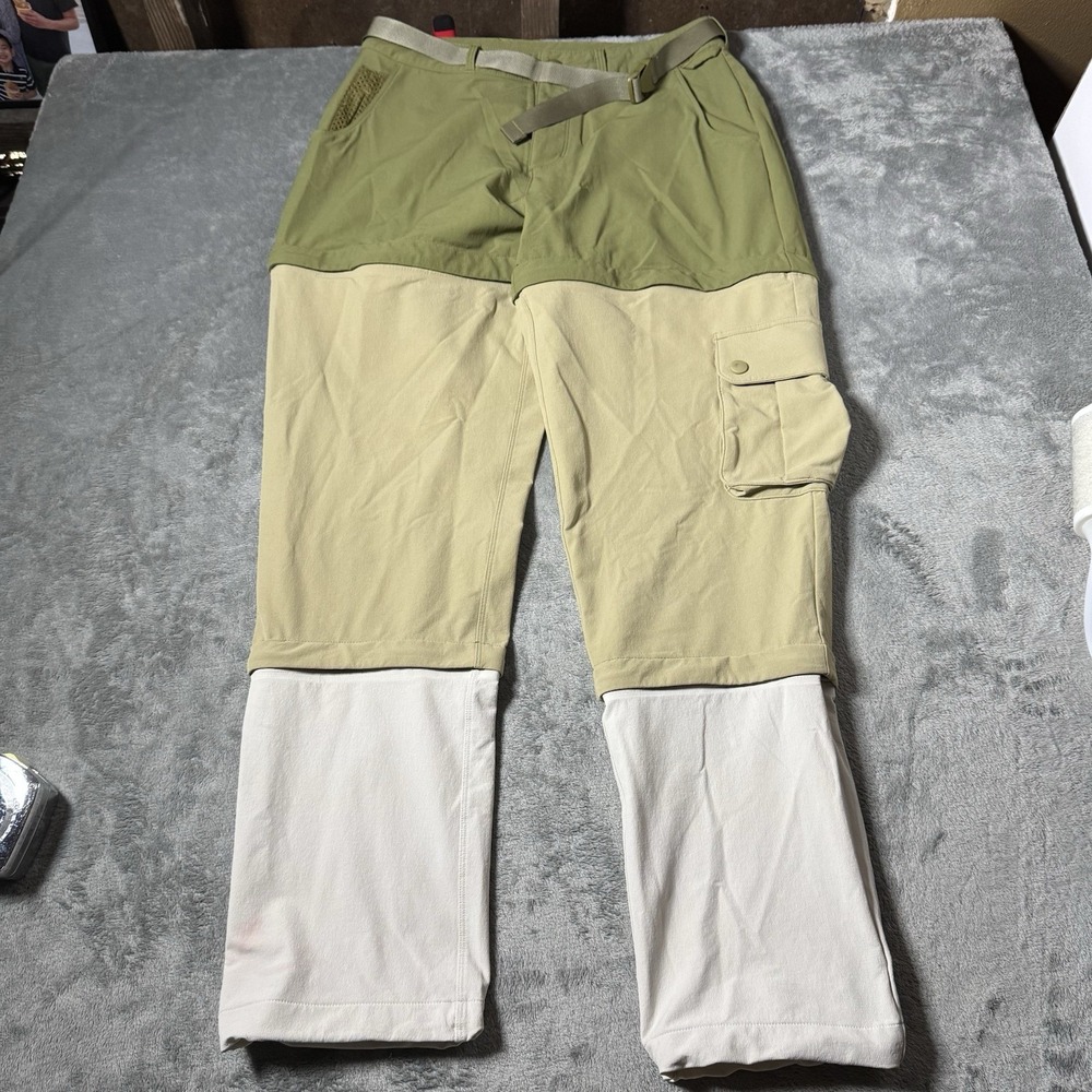 Outdoor Voices Women's Size M Green Beige RecTrek Zip Off Pants Belted Cargo
